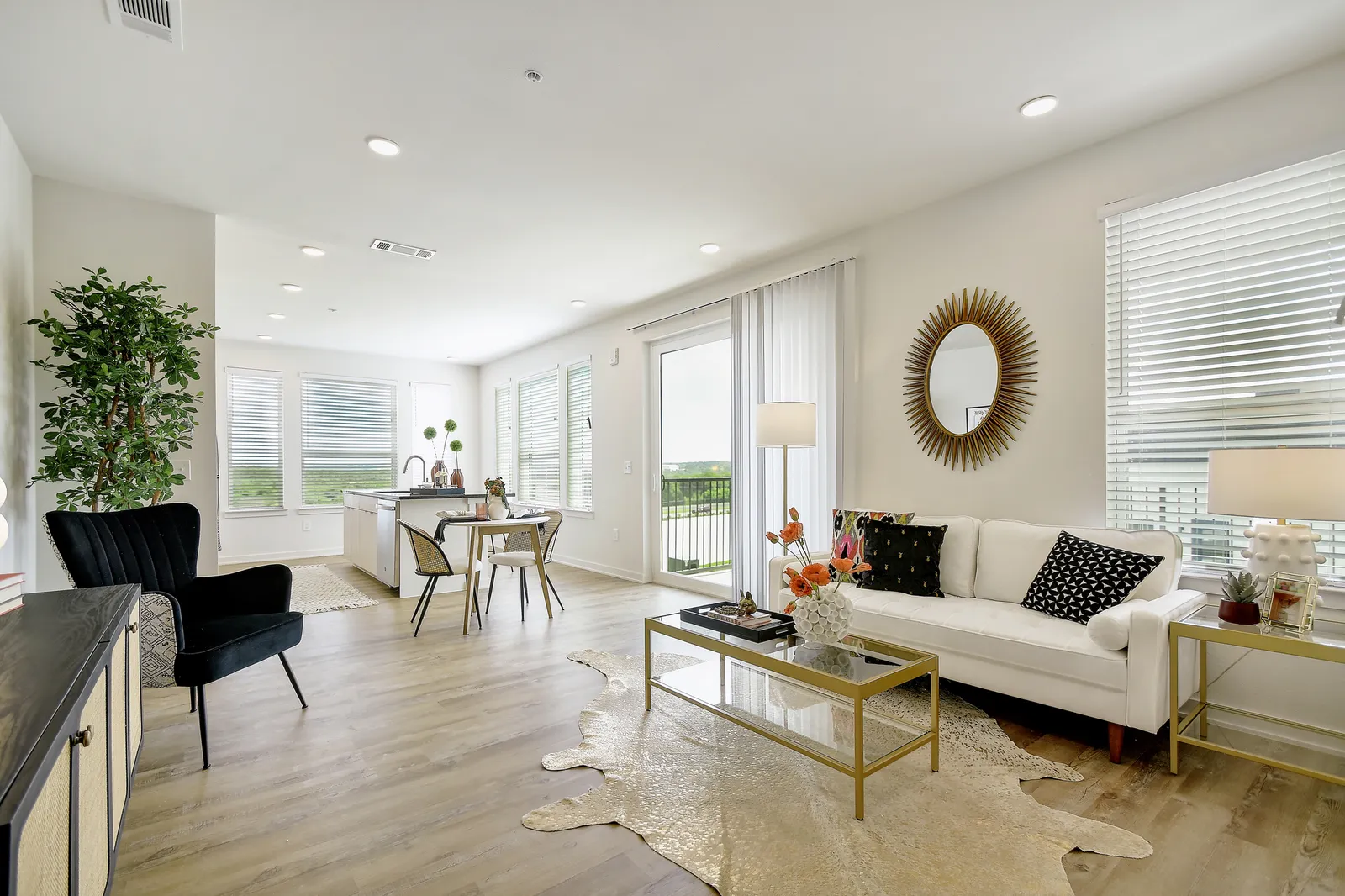 A room with largely white furnishings.