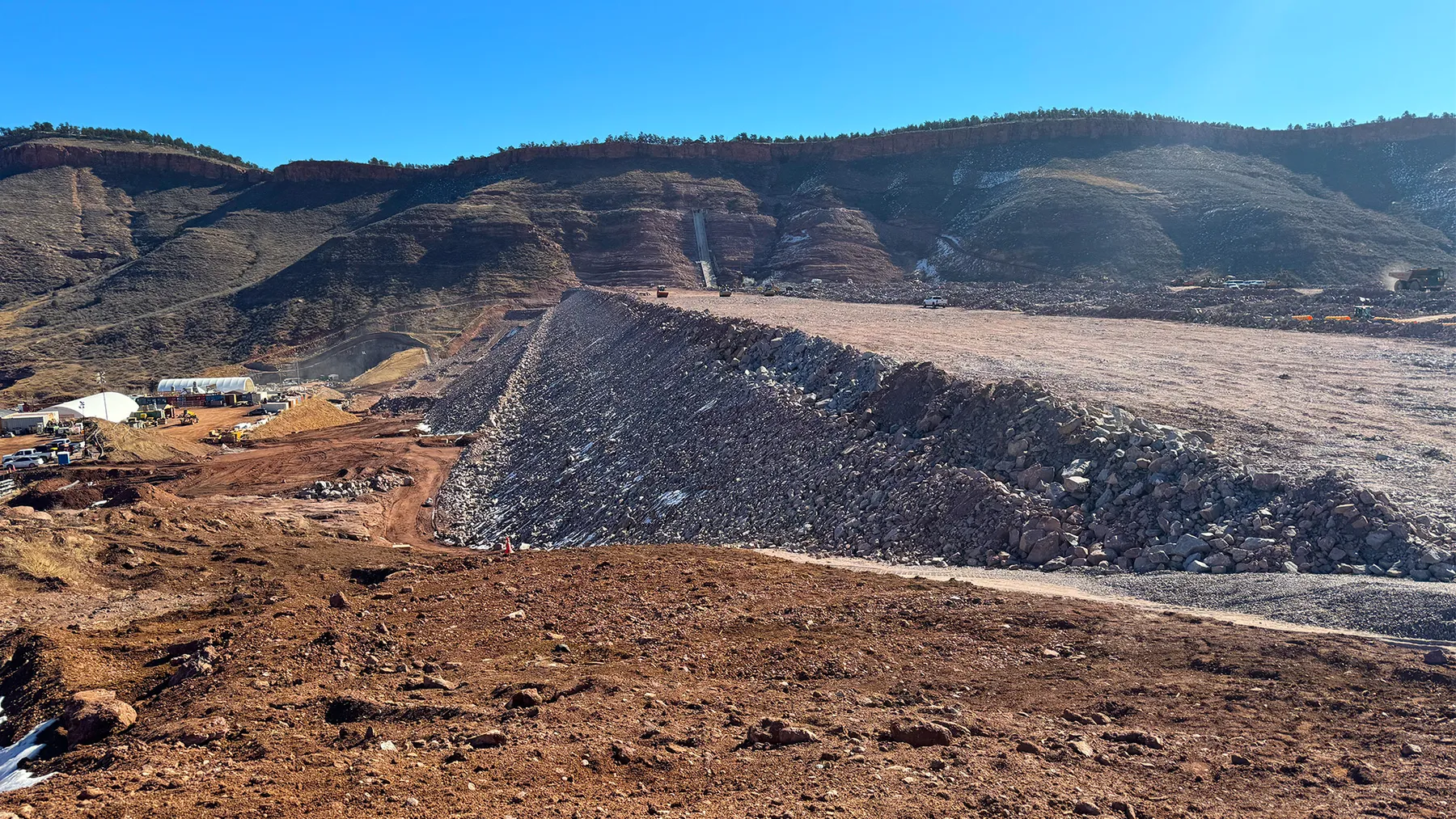 View of Chimney Hollow dam job site, looking east.