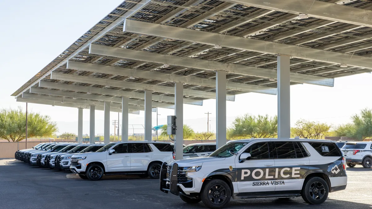 Solar panel over police department parking lot