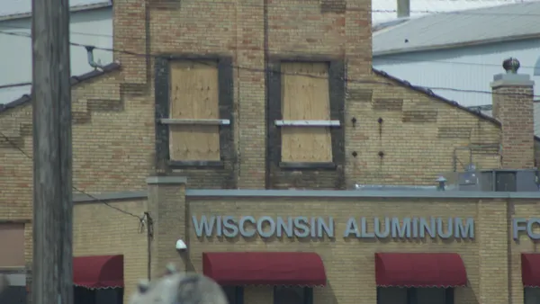 The Wisconsin Aluminum Foundry building entrance in downtown Manitowoc, Wisconsin
