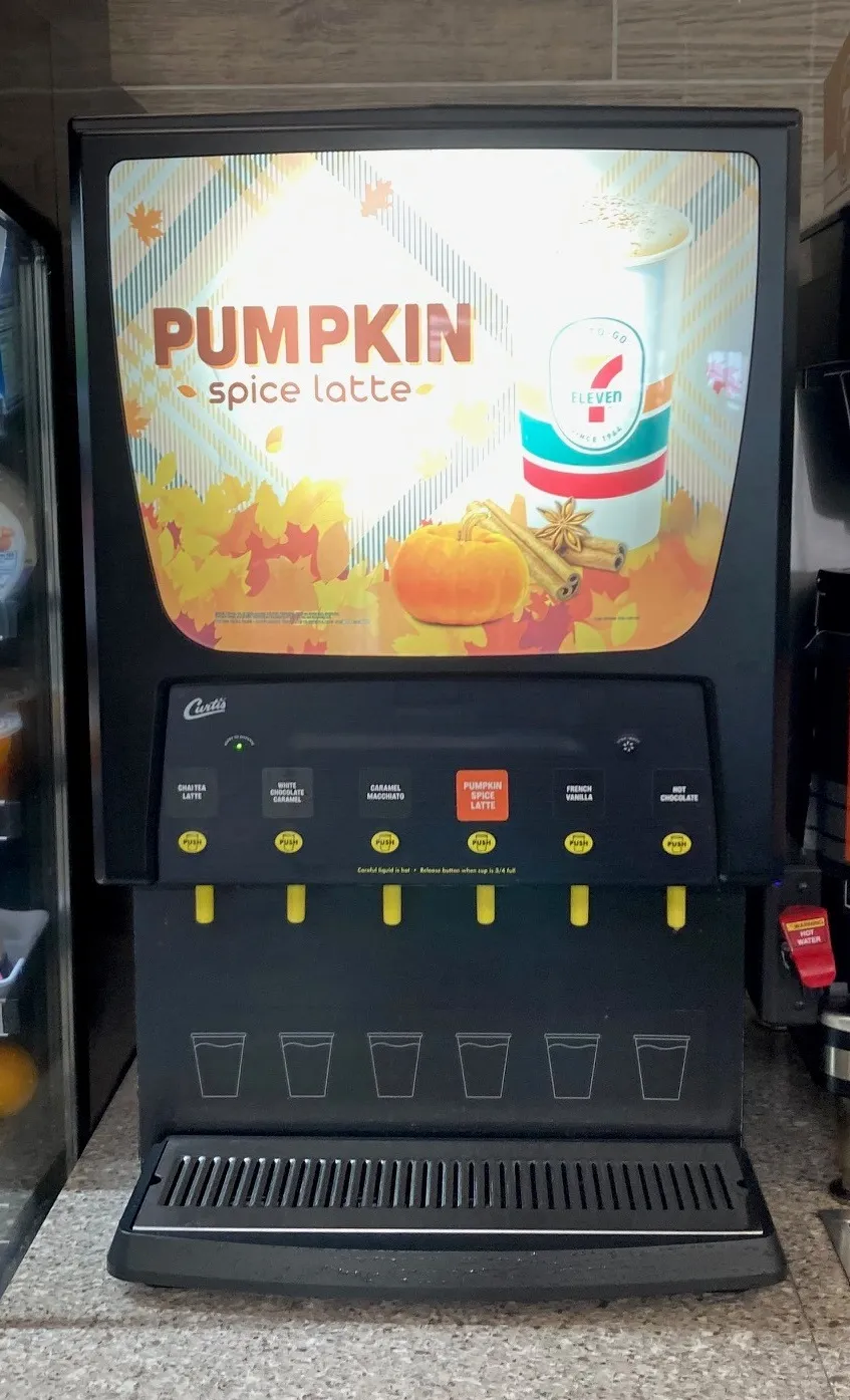 A photo of a coffee machine inside a 7-Eleven in Laurel, Maryland.