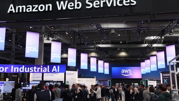 he Amazon Web Services pavilion at the Hannover Messe industrial trade fair on March 31, 2025 in Hanover, Germany.