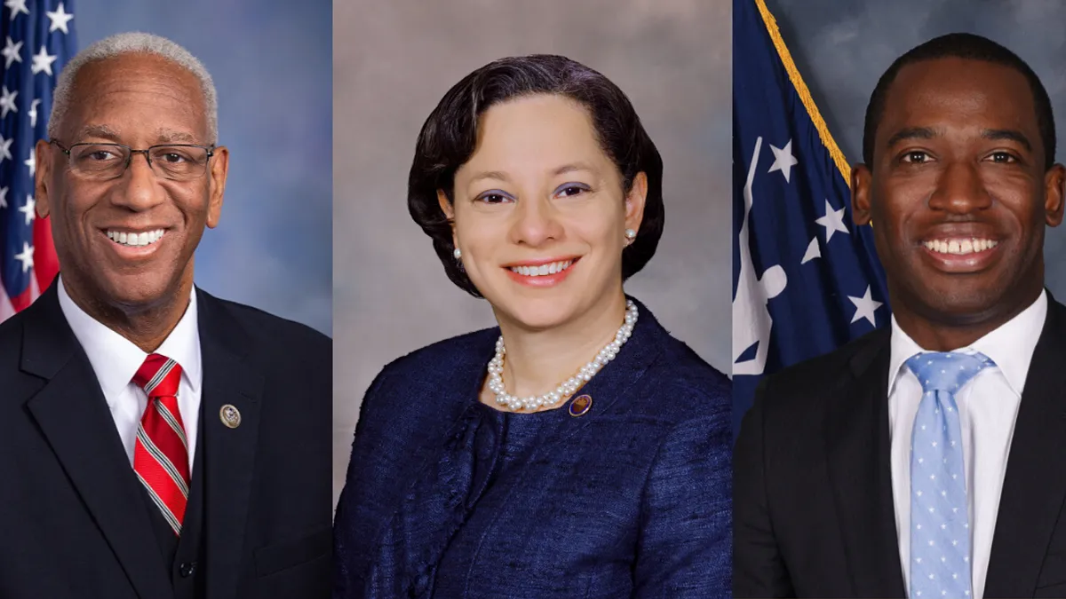 Headshots of U.S. Rep. Donald McEachin, D-Va., Virginia State Senator Jennifer McClellan and Richmond, Va. Mayor Levar Stoney