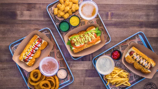An image of hot dogs on a table.