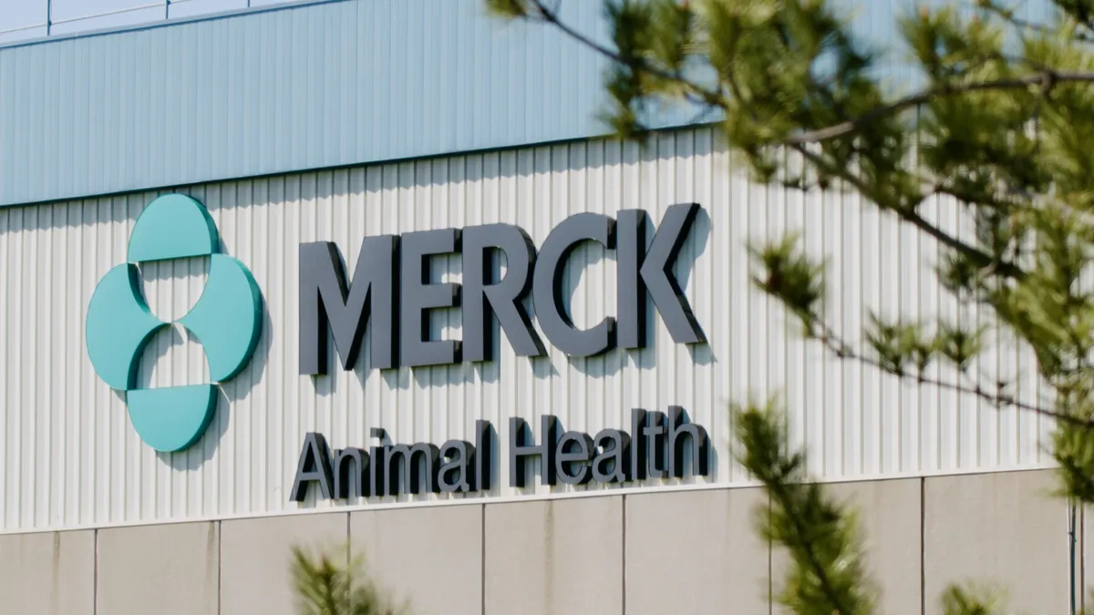 Merck Animal Health's logo on the outside of a facility