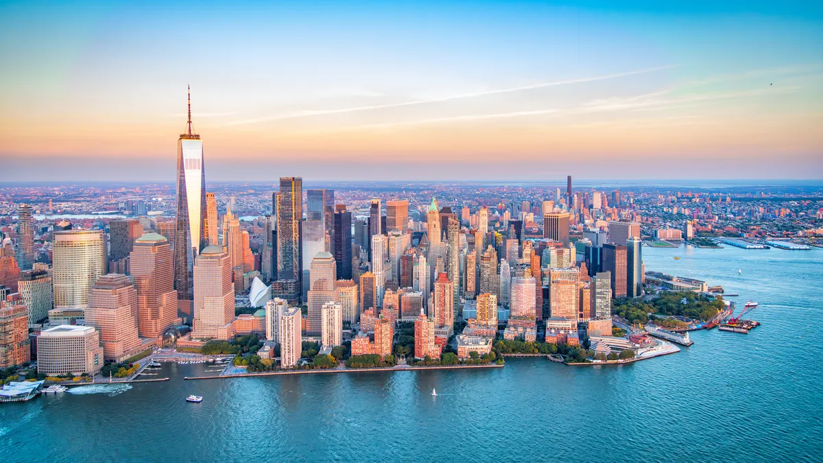 The Manhattan skyline seen from above.