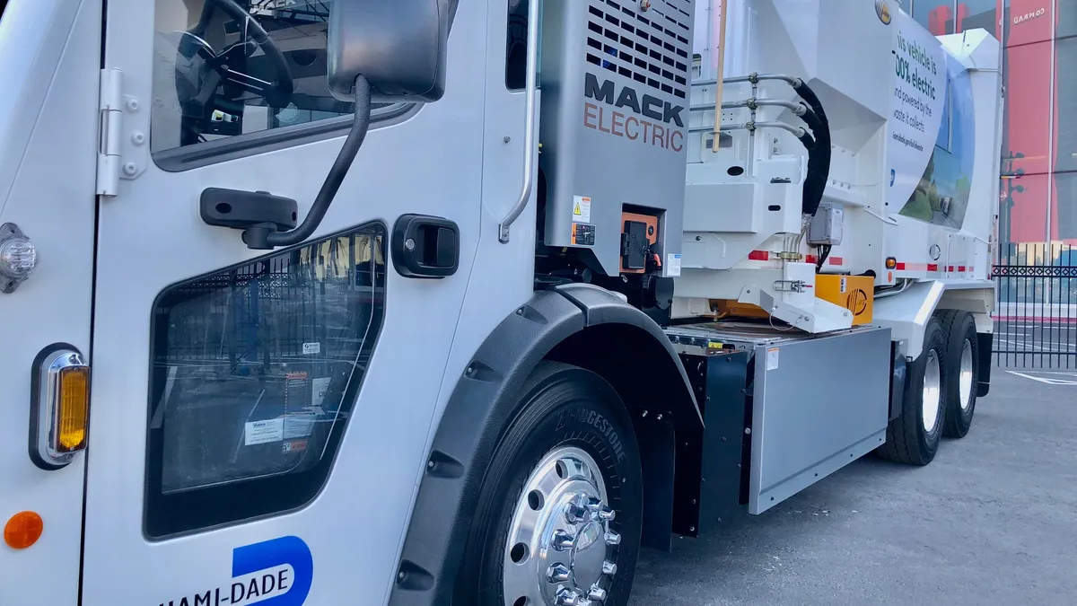 Miami-Dade County's first electric refuse truck from Mack Trucks, on display at WasteExpo 2022