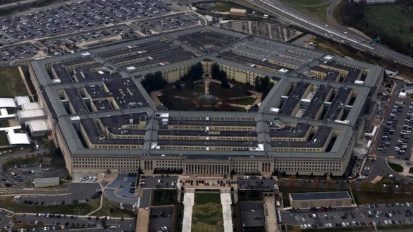 The Pentagon is seen from a flight taking off from Ronald Reagan Washington National Airport.