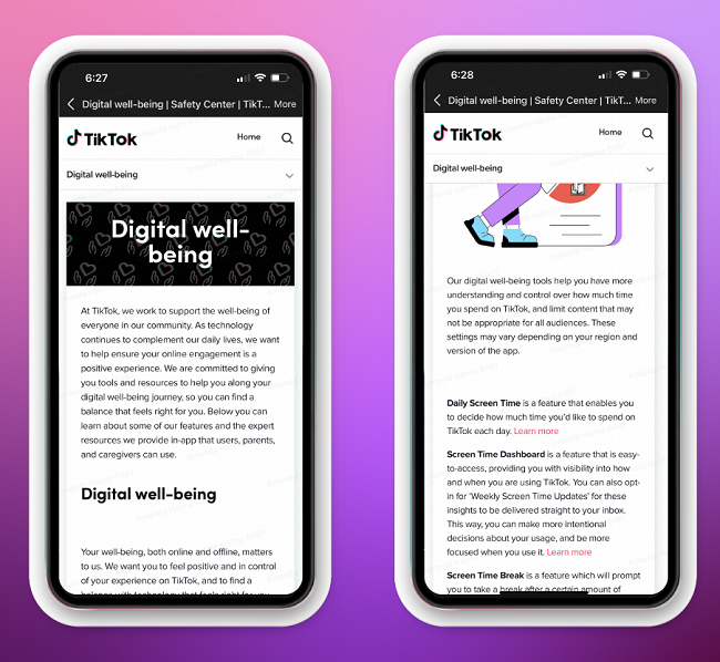 TikTok wellbeing tools