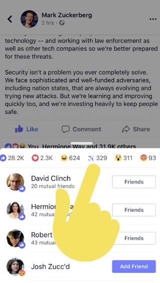 Facebook Reactions w/'plane' emoji
