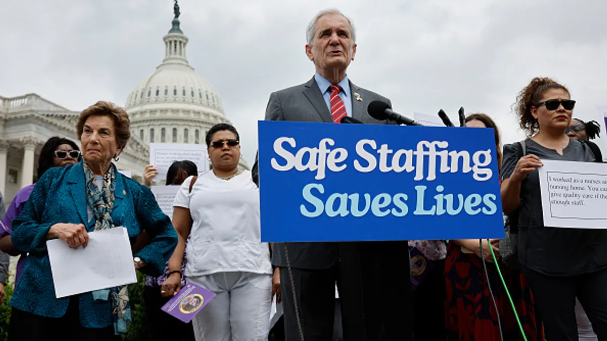 People at a news conference for safe staffing