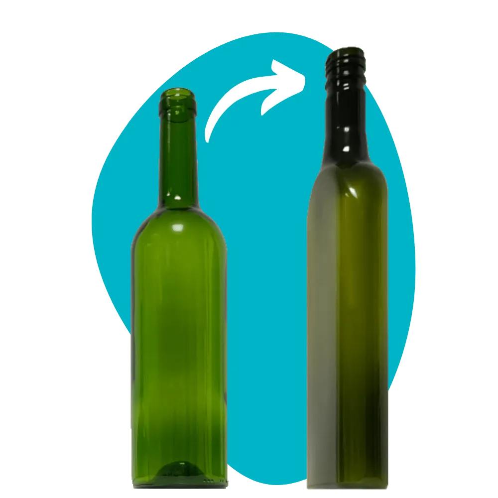 A conventional round wine bottle next to a Packamama flat wine bottle.