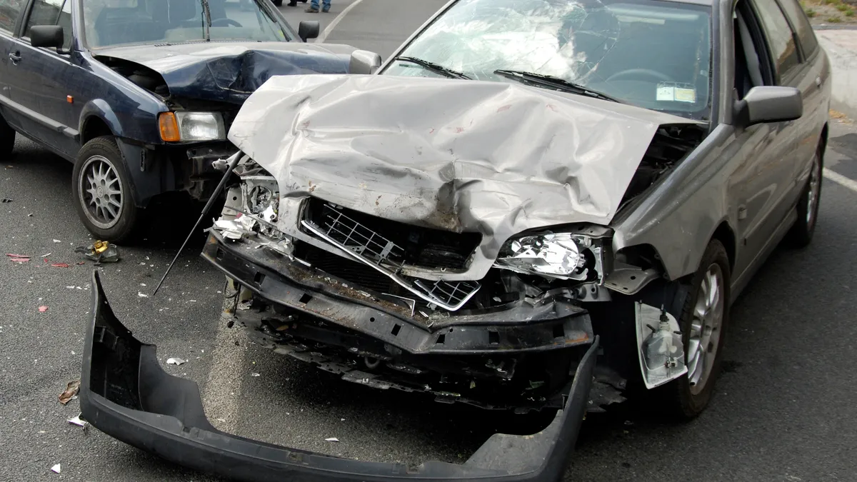 Stock photo of a car crash with major front end damage