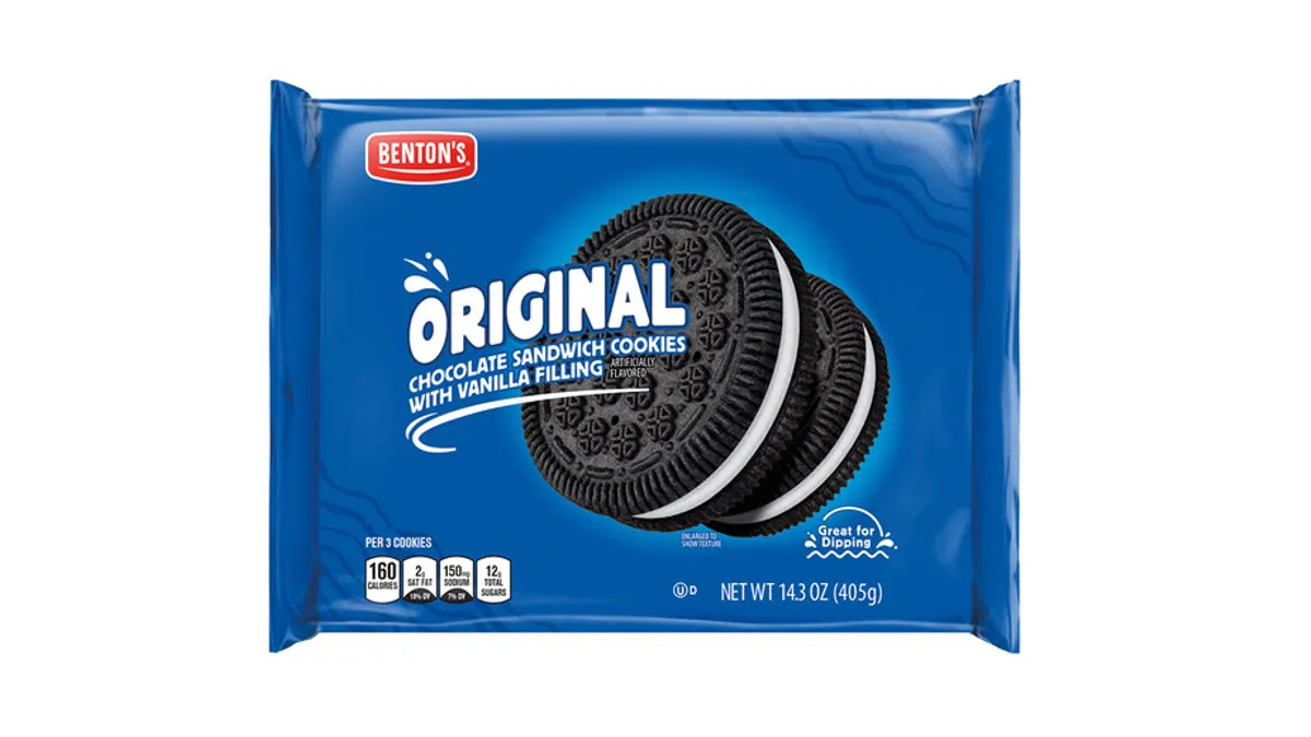 Packaging for Benton's Original chocolate sandwich cookies