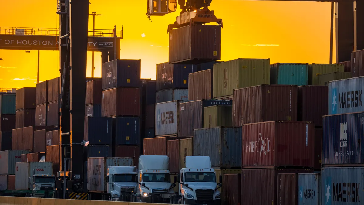 Containers stacked at the Bayport Container terminal in Houston, Texas.