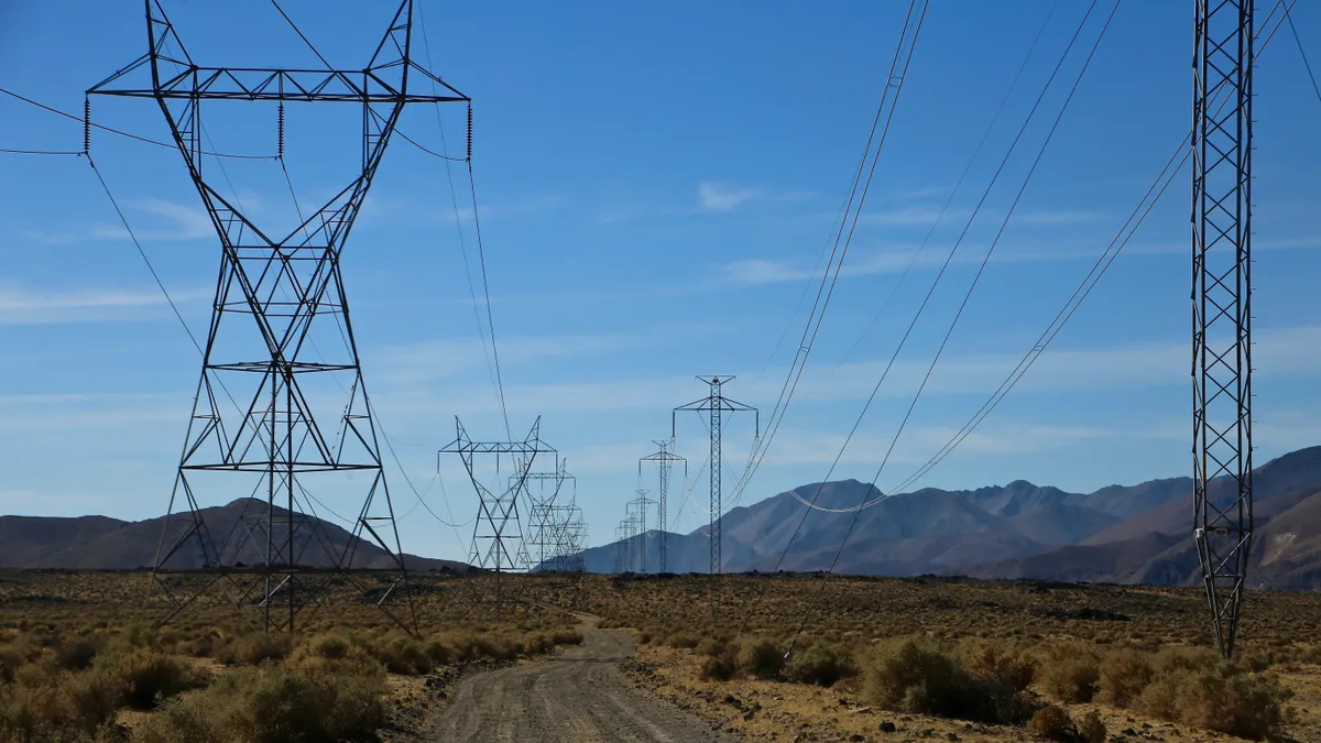 Transmission lines in the desert.