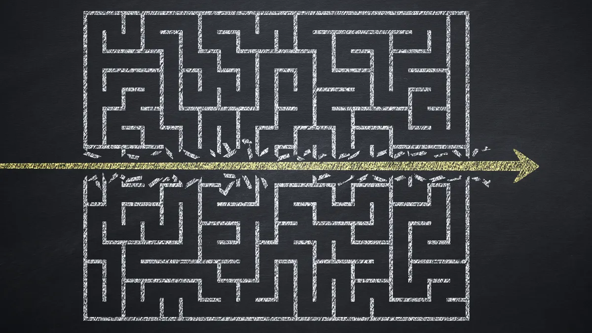 Maze, Challenge, Arrow Symbol, Blackboard