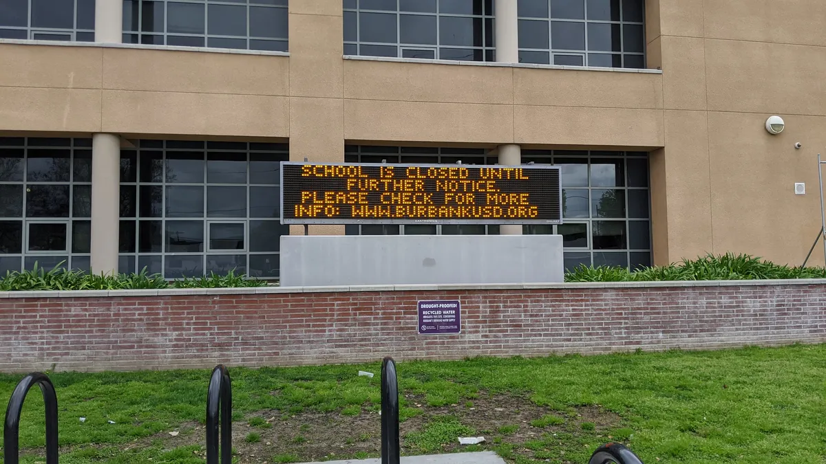 School is Closed sign, John Burroughs High, Burbank, California, USA