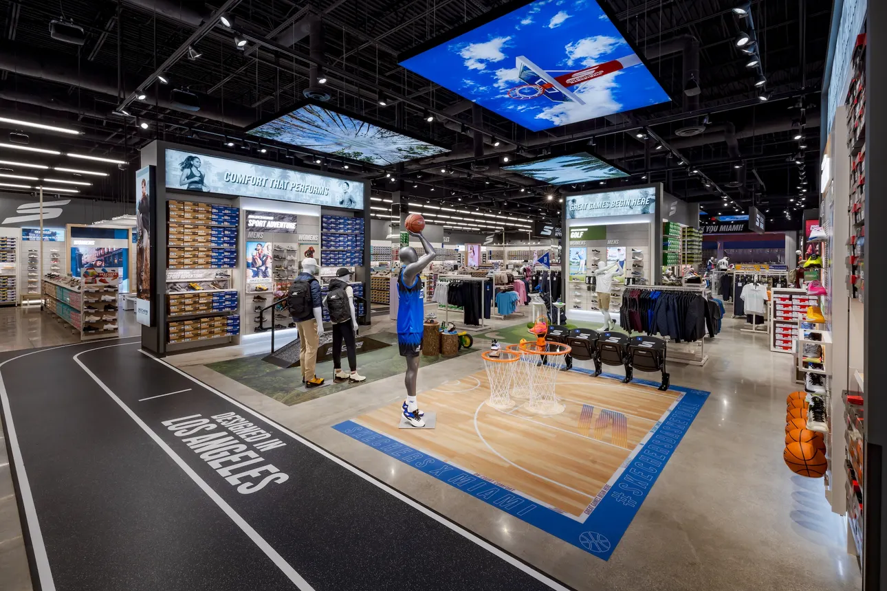A basketball display inside of Skechers' performance store in Miami, Florida