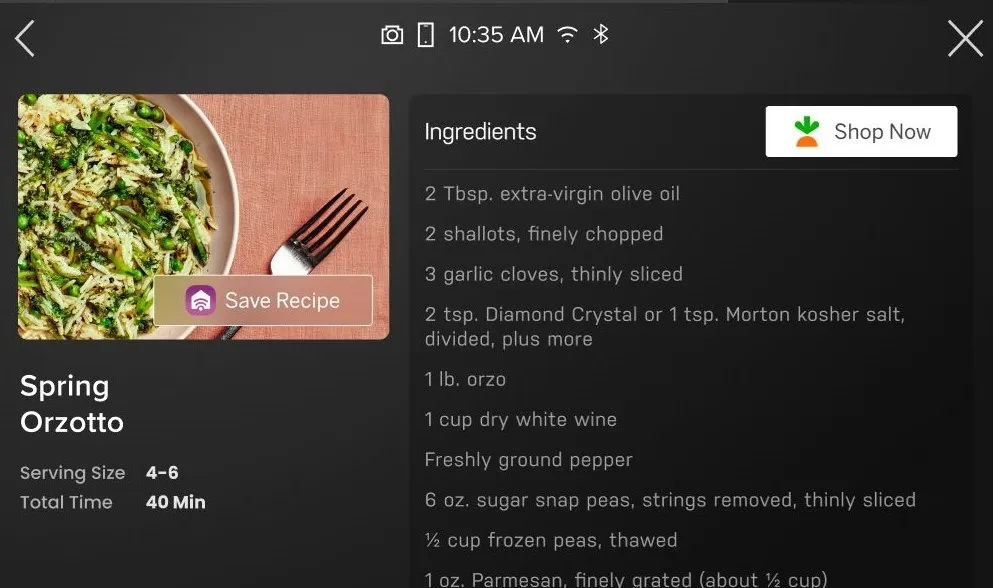 Recipe on an oven screen