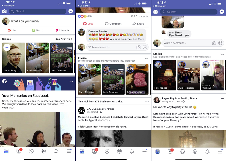 Facebook Stories mid-feed prompts [screenshots]