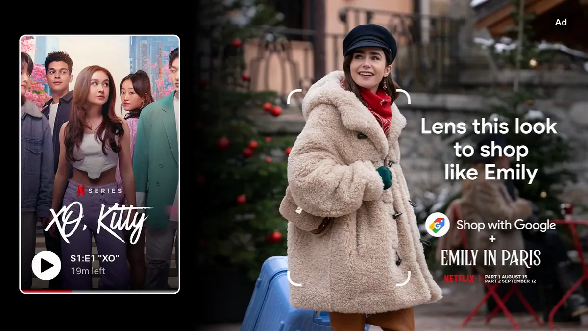 Imagery promoting Netflix and Google's shoppable integration around "Emily in Paris" season four.