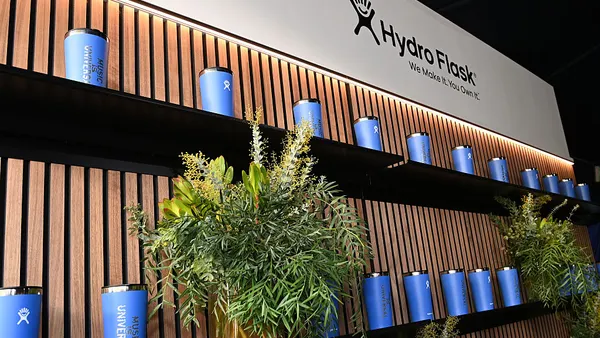 Hydro Flask containers on shelves