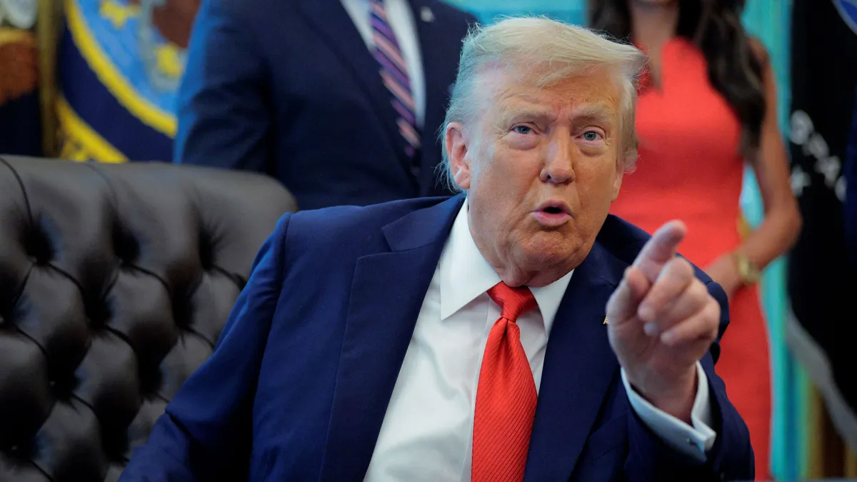 President Donald Trump speaks to reporters at the White House on Aug. 25, 2025, in Washington, D.C.