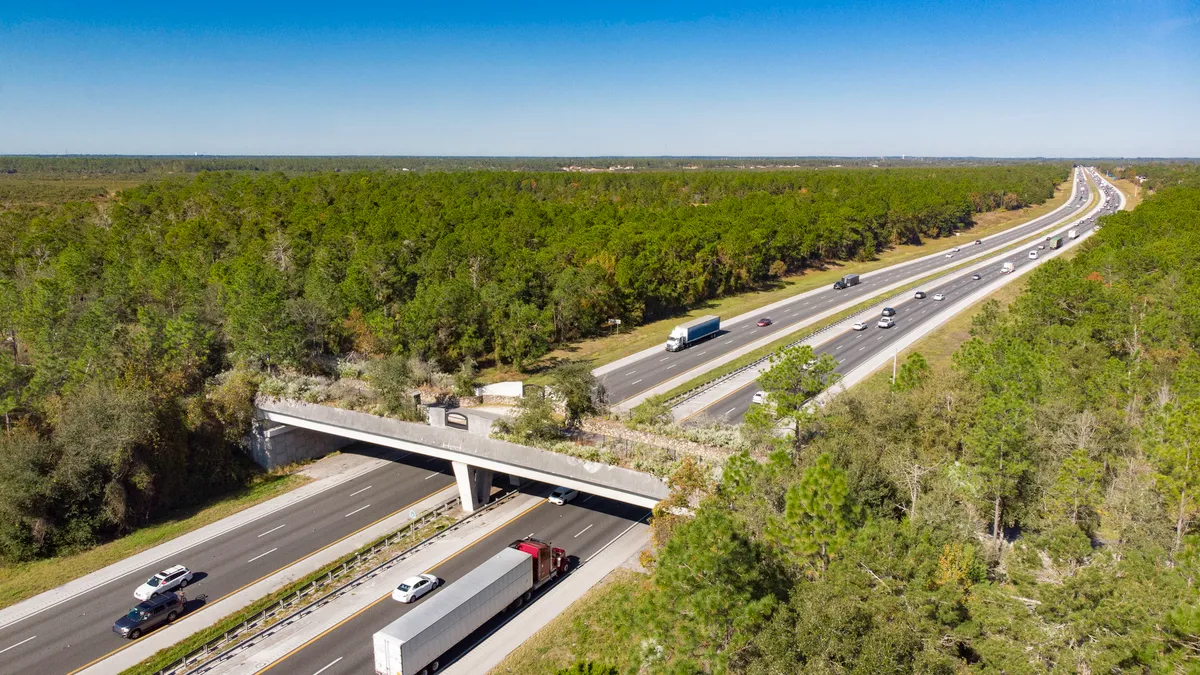 Aerial view of Interstate 75 in Ocala, Florida.