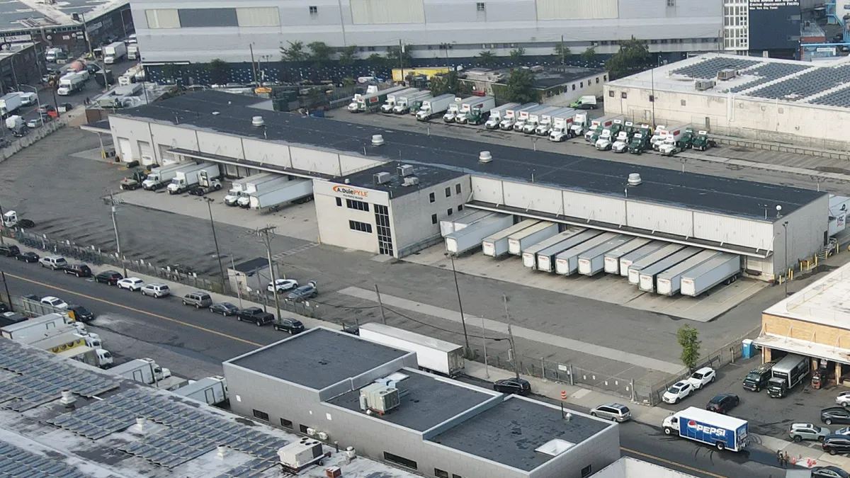 An aerial photo shows A. Duie Pyle's trucking terminal in Queens, New York.