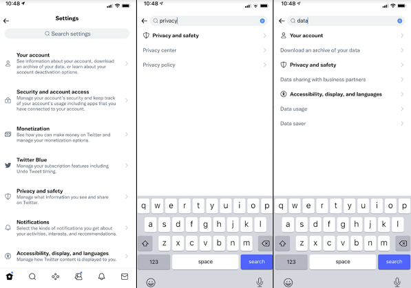 Twitter Settings Search
