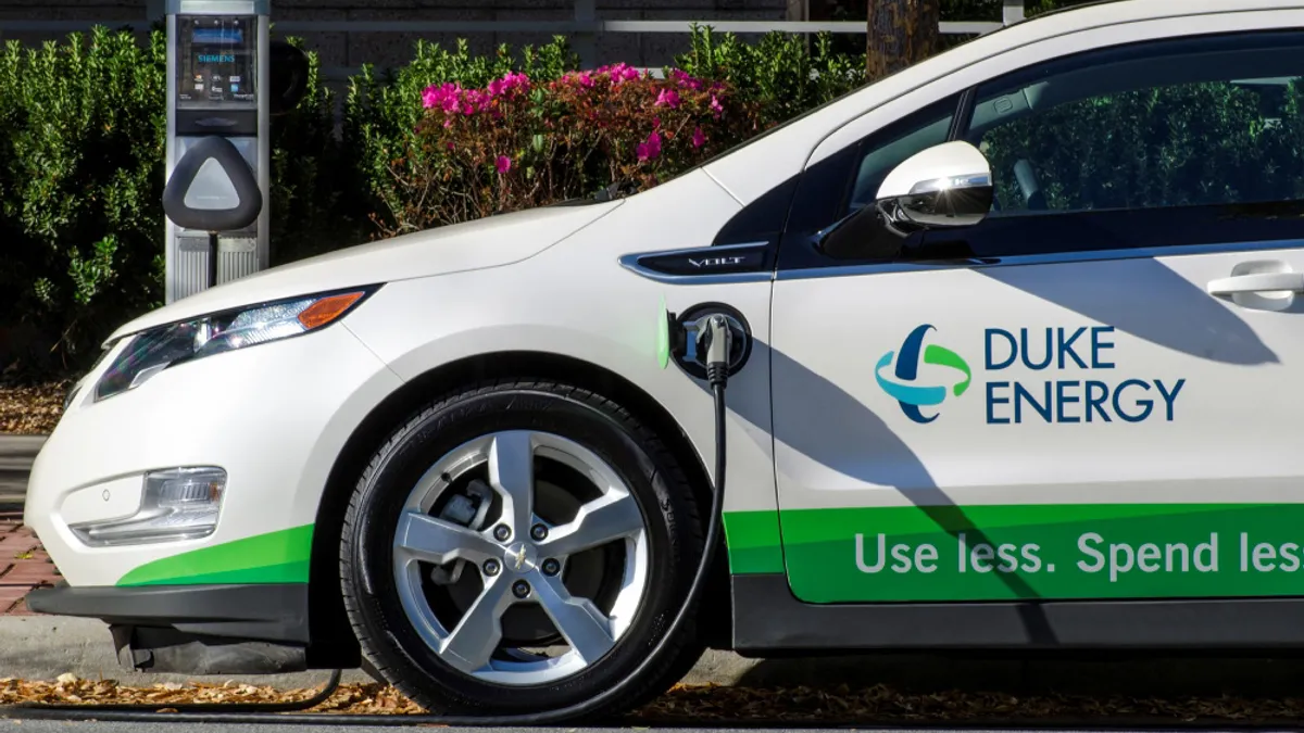 A Volt charges at a Duke Energy charging station.