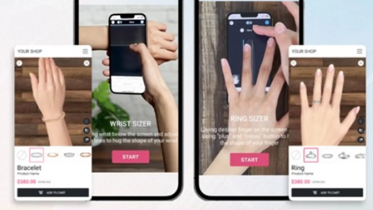 Images of hands and wrists with jewelry displayed on phones.