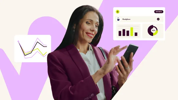 Person using phone with graphs and charts