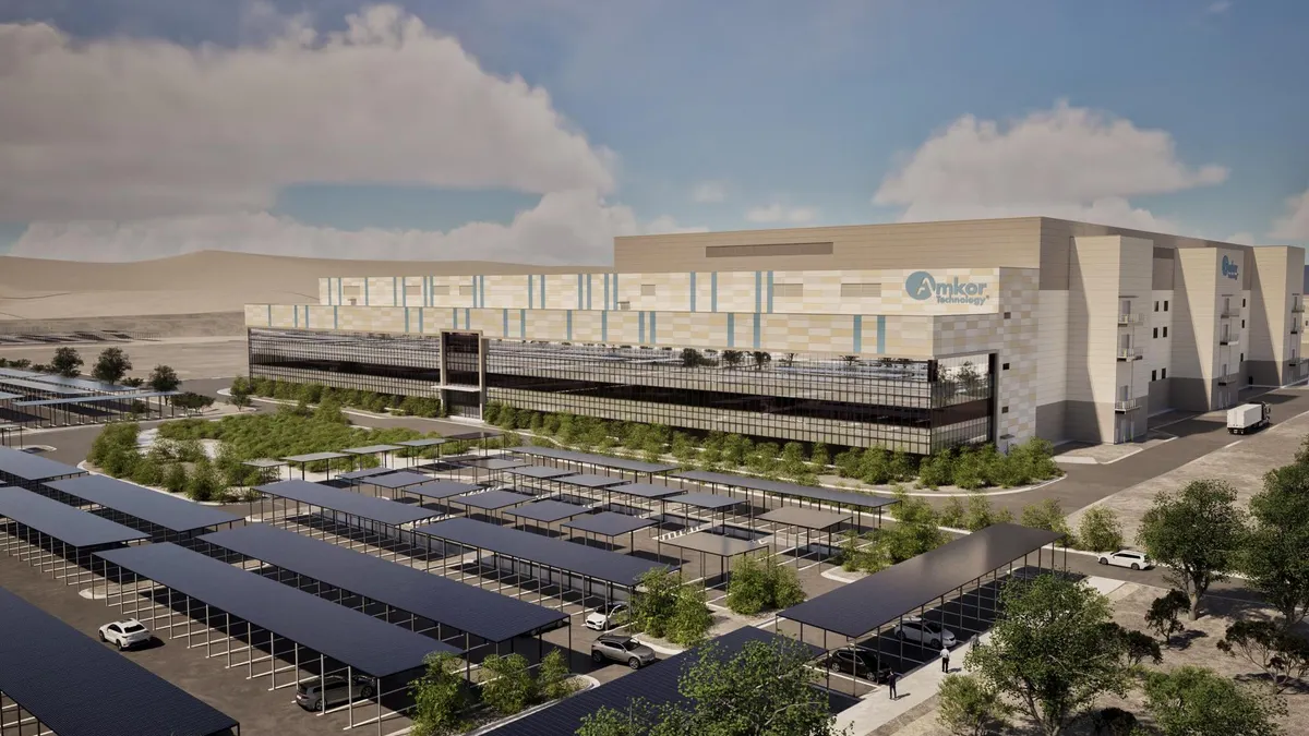 A conceptual rendering of Amkor's semiconductor packaging and test facility.