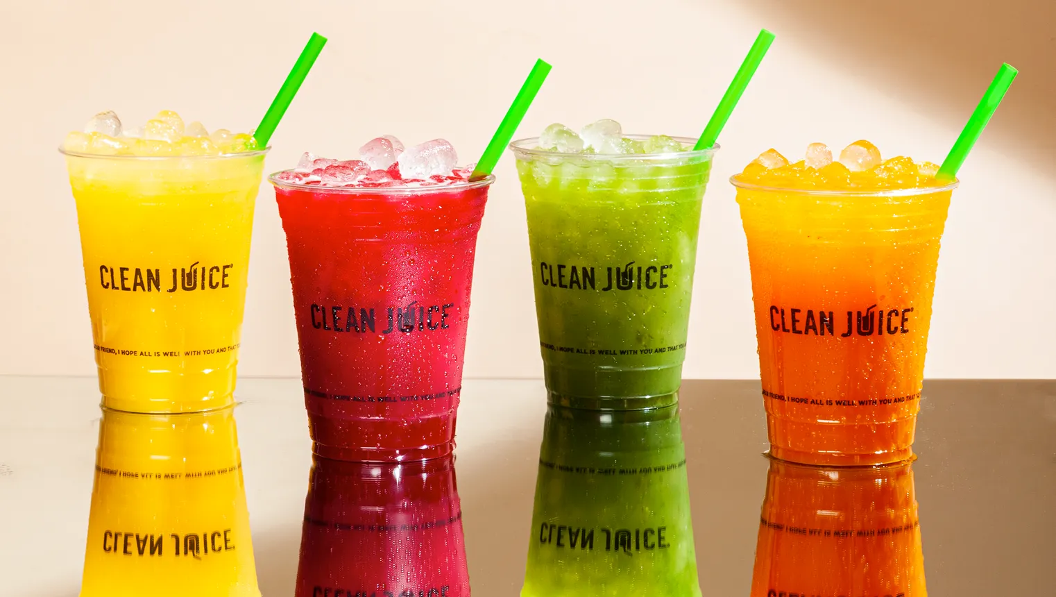 Four different juices from Clean Juice