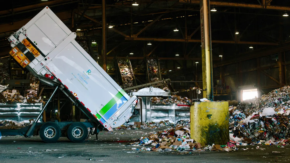 Recology truck tipping at MRF