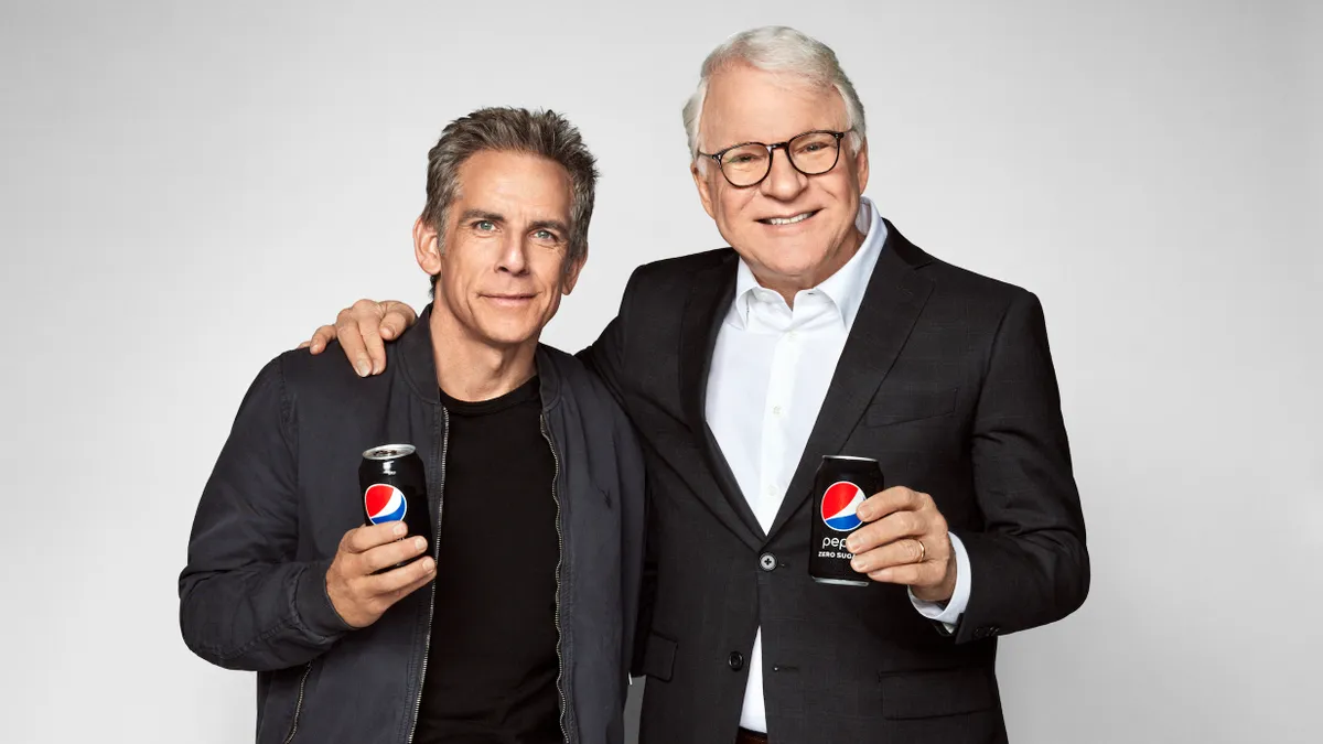 Ben Stiller and Steve Martin pose with Pepsi Zero Sugar