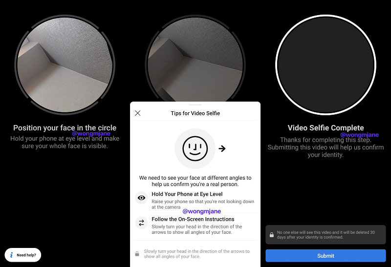 Facebook selfie ID process