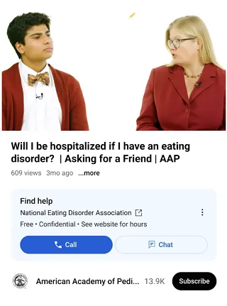 YouTube Eating Disorder Info Panels