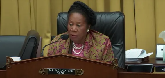 United States Representative Sheila Jackson Lee presides over a hearing and speaks to witnesses.