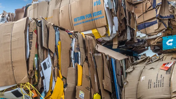 Cardboard baled for recycling