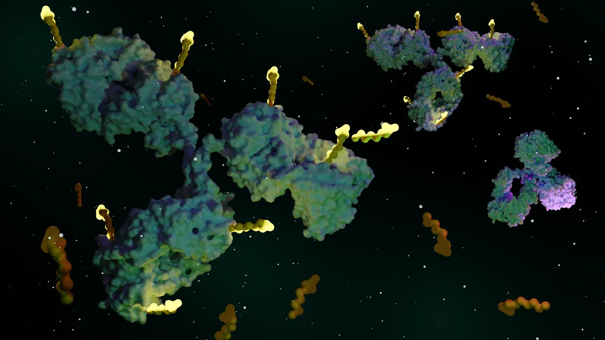 A 3D visualization of antibody drug conjugates.