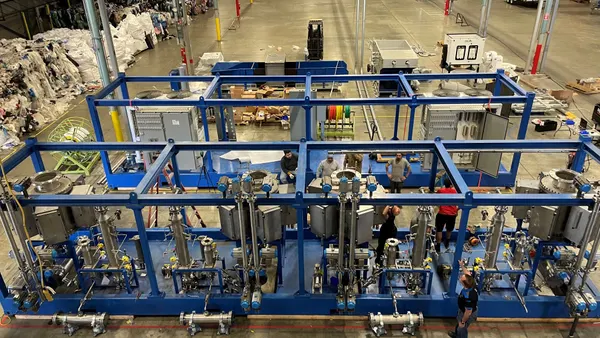 An aerial shot of the inside of an industrial facility