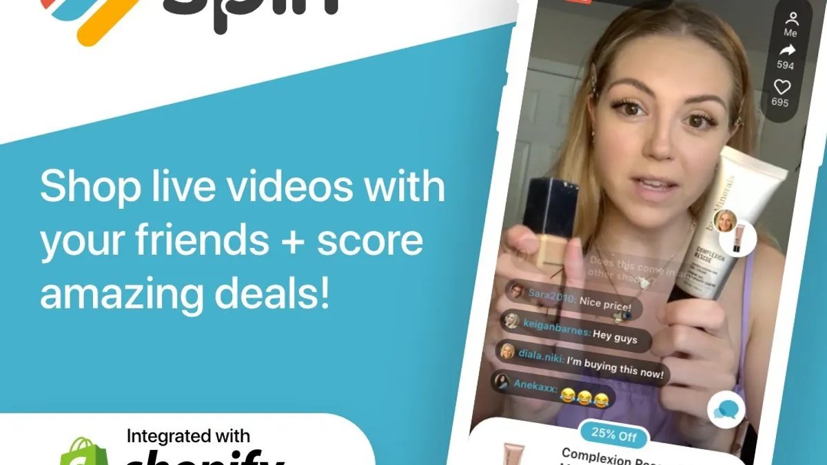 Shopify's Spin Live integration promotional still retrieved by Mobile Marketer on Aug. 6, 2020