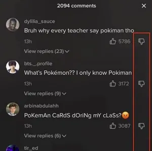 TikTok comment downvotes