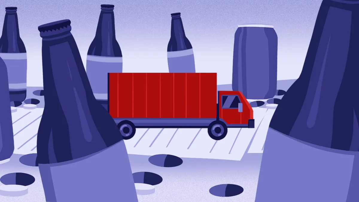 An illustration of a truck driving through drug and alcohol obstacles