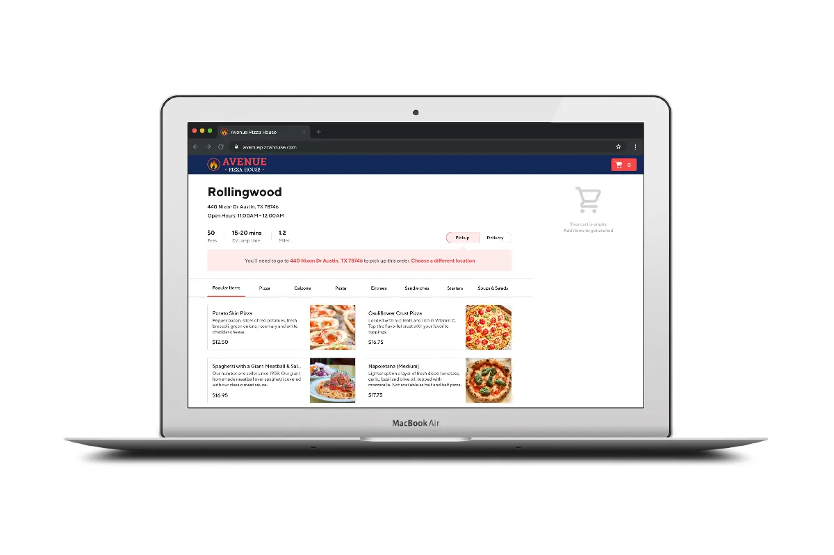 An image of a laptop and a restaurant website created with DoorDash's Storefront product