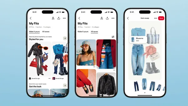 Mobile phones showing different Pinterest screens