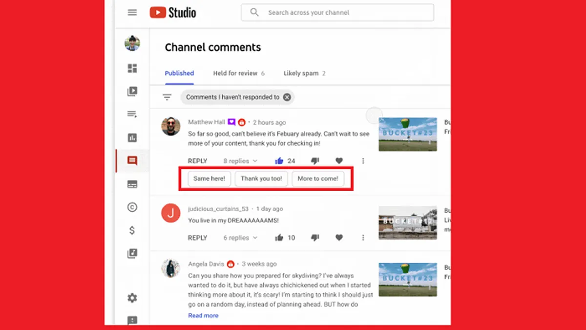 YouTube Smart Replies